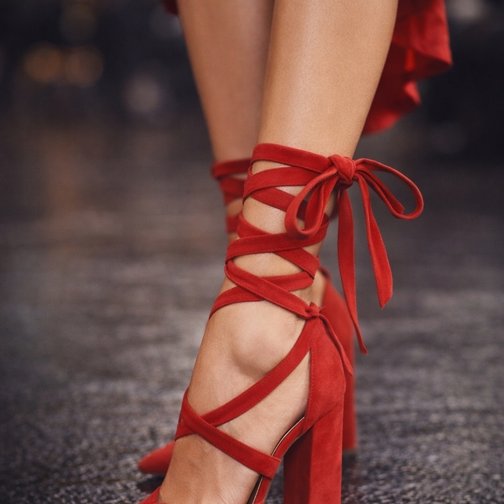 STEVE MADDEN Elegant Red Lace-Up Heels